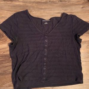 american eagle button up black top